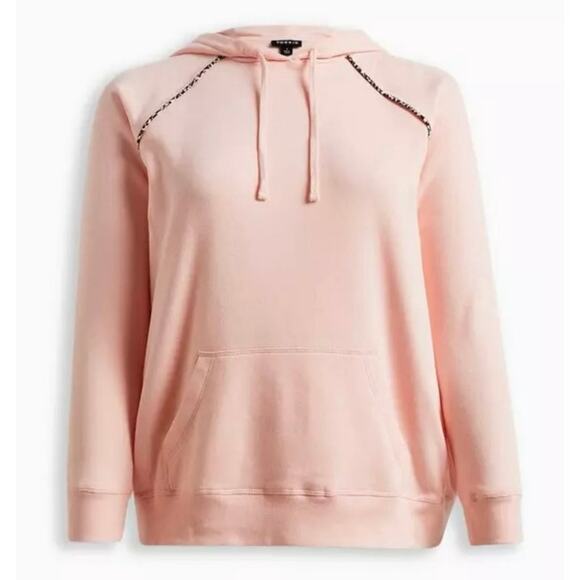 Torrid Classic Fit Cozy Fleece Pink Cheetah Raglan Hoodie - Picture 1 of 8